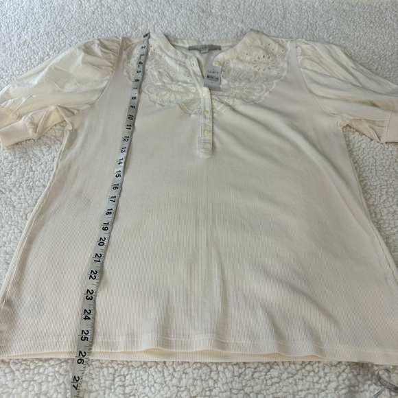 Loft Eyelet Yoke Mixed Media Top in Ecru Ivory Cream Size L Large #596116 - Picture 9 of 13